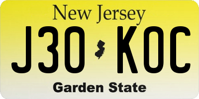 NJ license plate J30KOC