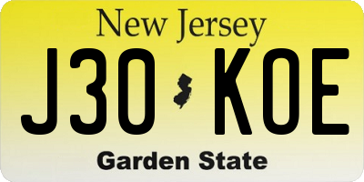 NJ license plate J30KOE