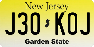 NJ license plate J30KOJ