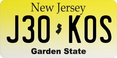 NJ license plate J30KOS