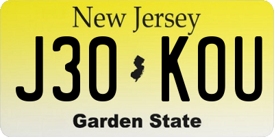 NJ license plate J30KOU