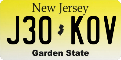 NJ license plate J30KOV