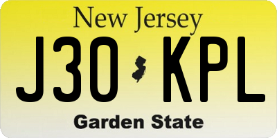 NJ license plate J30KPL