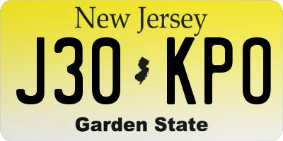 NJ license plate J30KPO