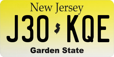 NJ license plate J30KQE