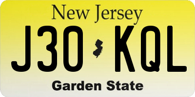 NJ license plate J30KQL