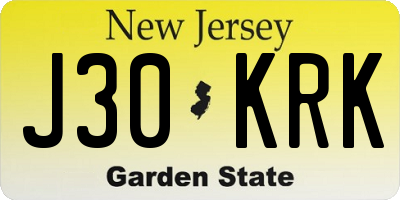 NJ license plate J30KRK