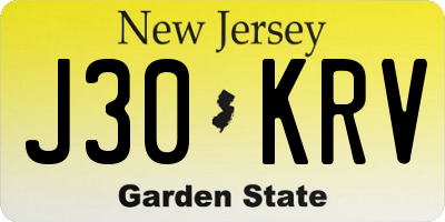 NJ license plate J30KRV