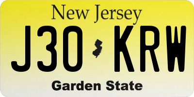 NJ license plate J30KRW