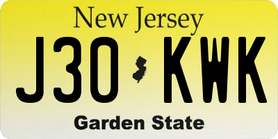 NJ license plate J30KWK