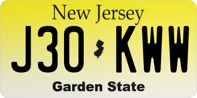 NJ license plate J30KWW
