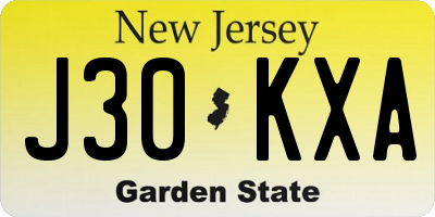 NJ license plate J30KXA