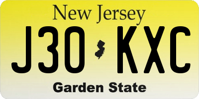NJ license plate J30KXC