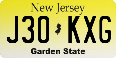 NJ license plate J30KXG
