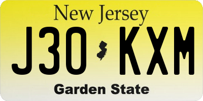 NJ license plate J30KXM