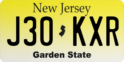 NJ license plate J30KXR