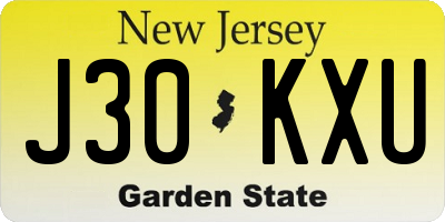 NJ license plate J30KXU
