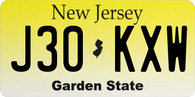 NJ license plate J30KXW