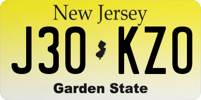 NJ license plate J30KZO