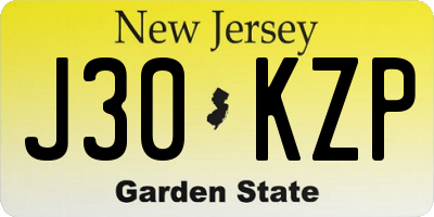 NJ license plate J30KZP