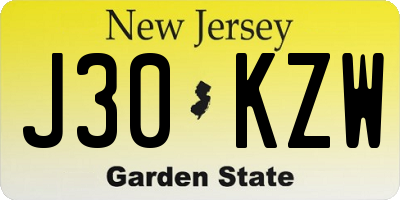 NJ license plate J30KZW
