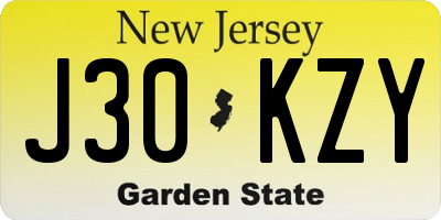 NJ license plate J30KZY