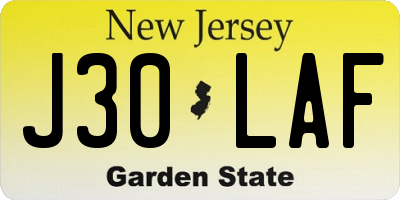 NJ license plate J30LAF