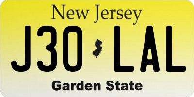 NJ license plate J30LAL