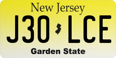 NJ license plate J30LCE
