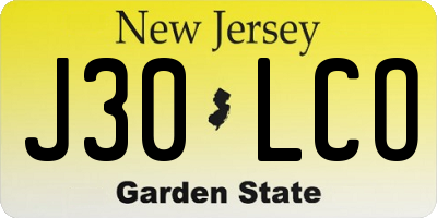NJ license plate J30LCO