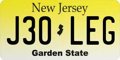 NJ license plate J30LEG