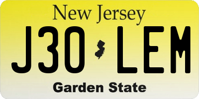 NJ license plate J30LEM