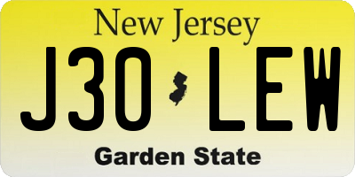 NJ license plate J30LEW