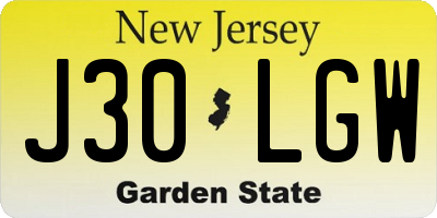 NJ license plate J30LGW