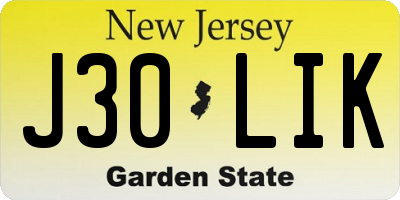 NJ license plate J30LIK