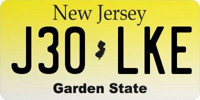 NJ license plate J30LKE