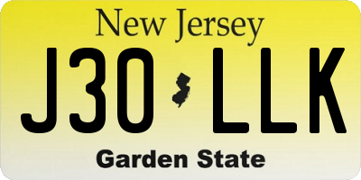 NJ license plate J30LLK