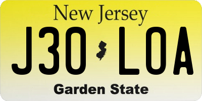 NJ license plate J30LOA