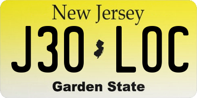 NJ license plate J30LOC