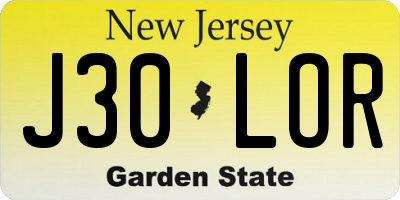 NJ license plate J30LOR