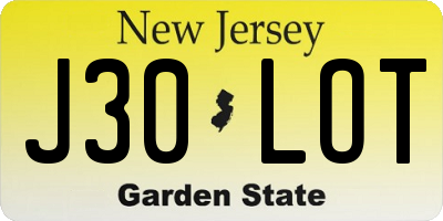 NJ license plate J30LOT