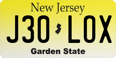 NJ license plate J30LOX