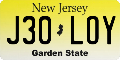 NJ license plate J30LOY