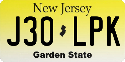 NJ license plate J30LPK