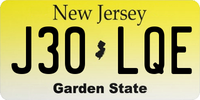 NJ license plate J30LQE