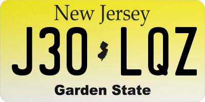 NJ license plate J30LQZ