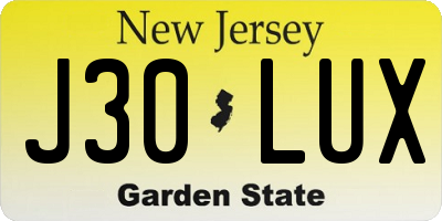 NJ license plate J30LUX