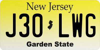 NJ license plate J30LWG