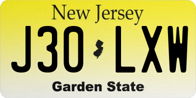 NJ license plate J30LXW