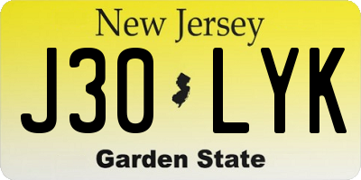 NJ license plate J30LYK